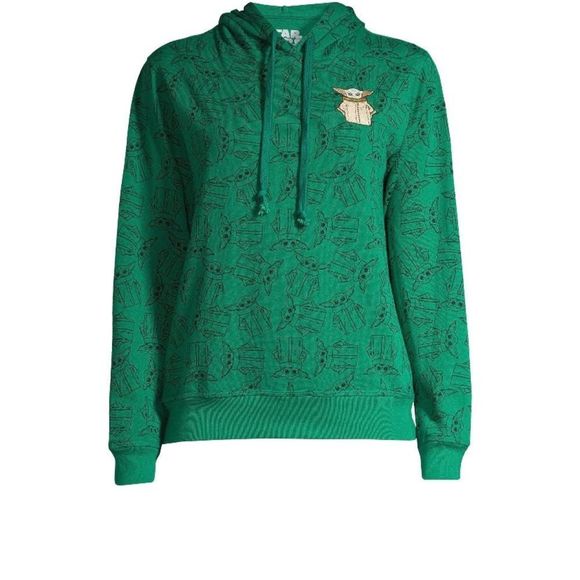 Star Wars the Mandalorian Baby Yoda Green Juniors Thin Swearshirt Hoodie - Picture 5 of 5